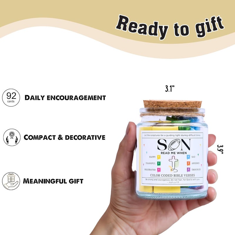 SOLMAYCO Bible Verse Jar for Son – 92 Scriptures for Strength, Wisdom & Encouragement | Christian Easter Gift for Young Men or Teen Boys | Faith-Based Spiritual Jar | Thoughtful Graduation/Easter Gift for Him - Image 3